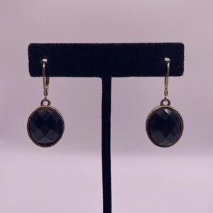 Vintage Silver Tone Black Oval Dangle Drop Statement Earrings